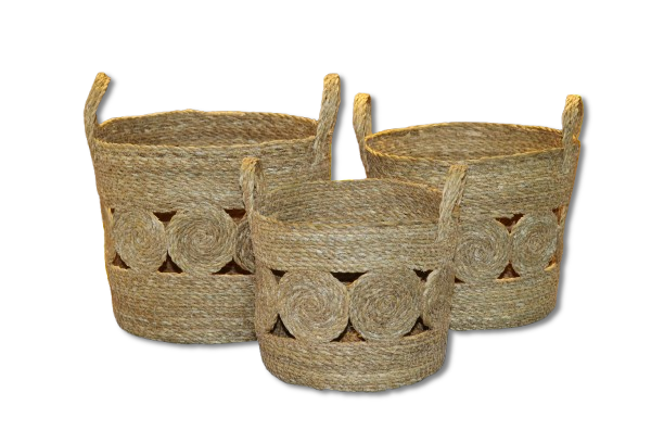 Seagrass Storage Basket set of 3 [111-222-144] Round handle basket