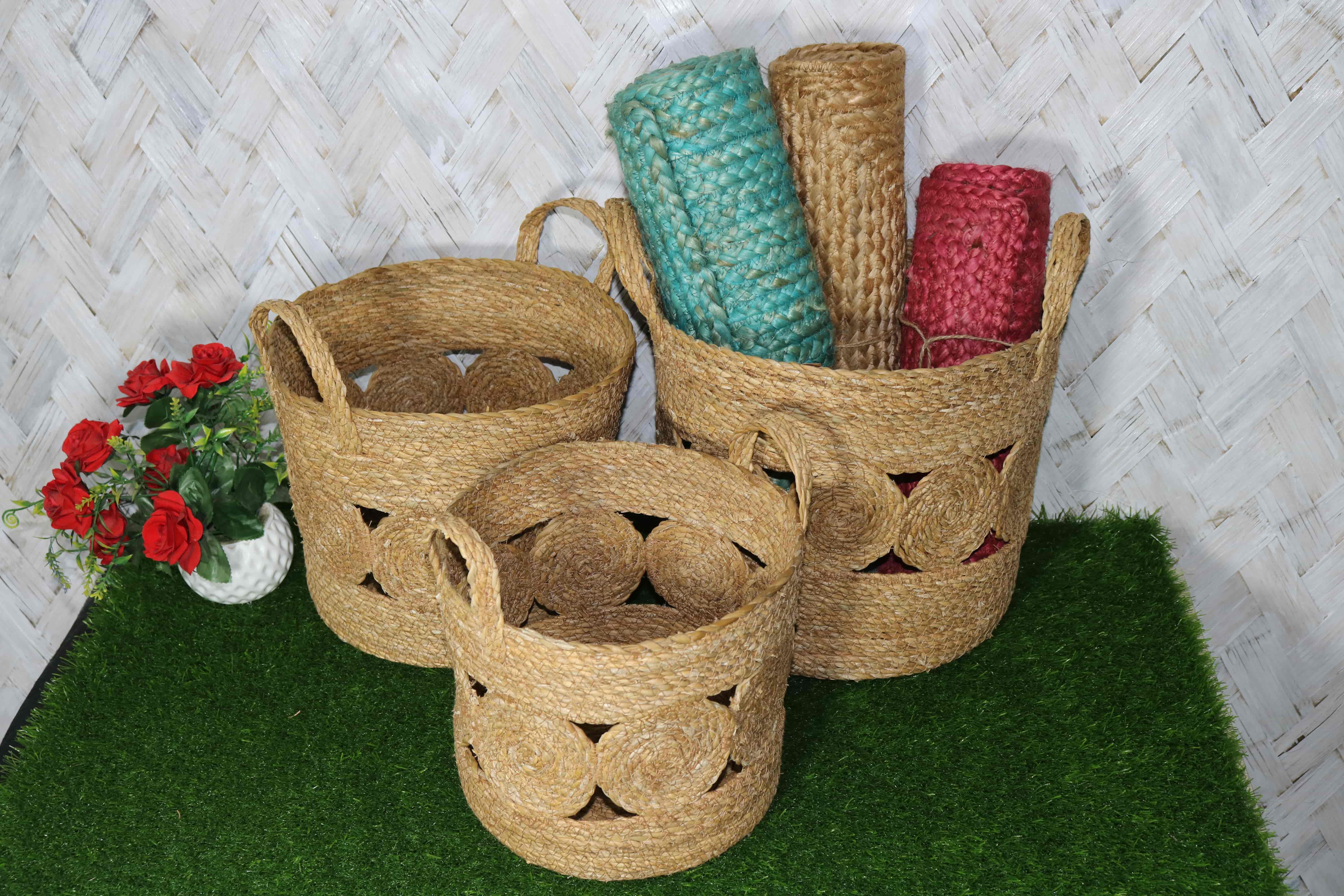 Seagrass Storage Basket set of 3 [111-222-144] Round handle basket