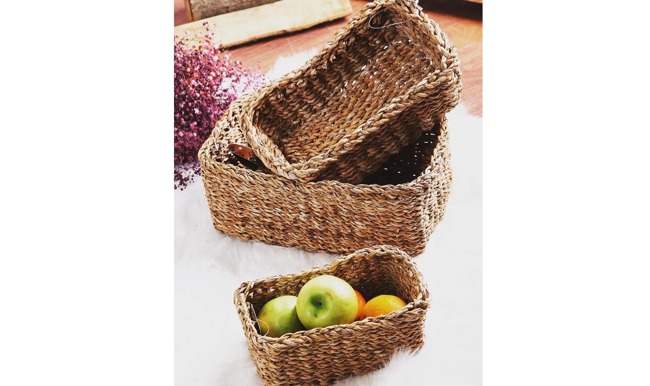 Seagrass Rectangle Basket Set 3 Pcs